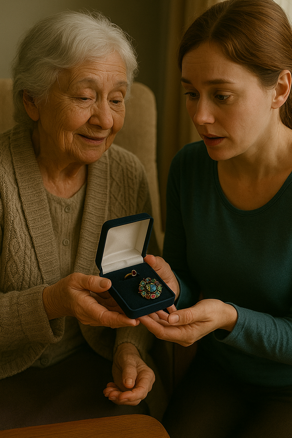 Бабуся Віра подарувала невістці всі свої скарби. Скарбів було два — тоненька золота каблучка з червоним каменем і велика брошка з різнокольоровими скельцями, яку вона жодного разу не вдягала