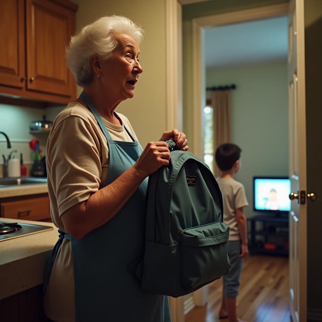 Валентина варила на кухні суп. Ось-ось їй мають привезти онука. Пролунав дзвінок у двері. На порозі стояла невістка Ірина та онук Олежик. – Доброго дня, Валентино Сергіївно, ми до вас, – усміхнулася невістка. – Проходьте, я вже зачекалася, – відповіла жінка. – Я поспішаю на роботу! Ось візьміть, тут речі Олега. У вечері, його заберемо, – сказала Ірина, передала Валентині рюкзак сина і поспішила піти. Валентина провела внука в кімнату, ввімкнула мультики. – Зараз я розберу твої речі, і будемо обідати, – сказала вона онуку. Валентина Сергіївна взяла рюкзак, який дала невістка, відкрила його і остовпіла від побаченого