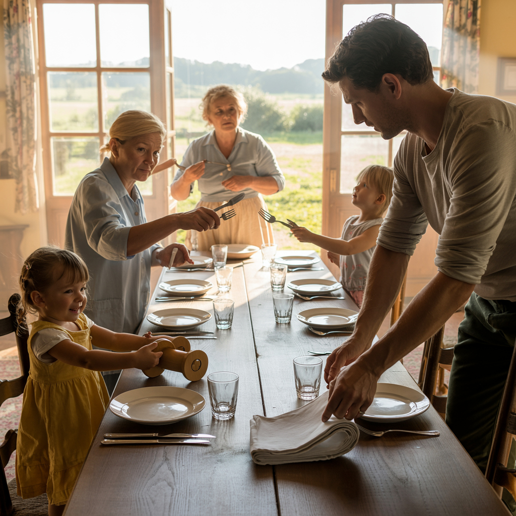 Гості почали збиратися ближче до обіду. Павло допомагав накривати на стіл, Катруся гралася, а Марія контролювала процес, не забуваючи робити зауваження невістці на кожному кроці. — Ганно, ти забула покласти виделки на стіл, — нагадала вона