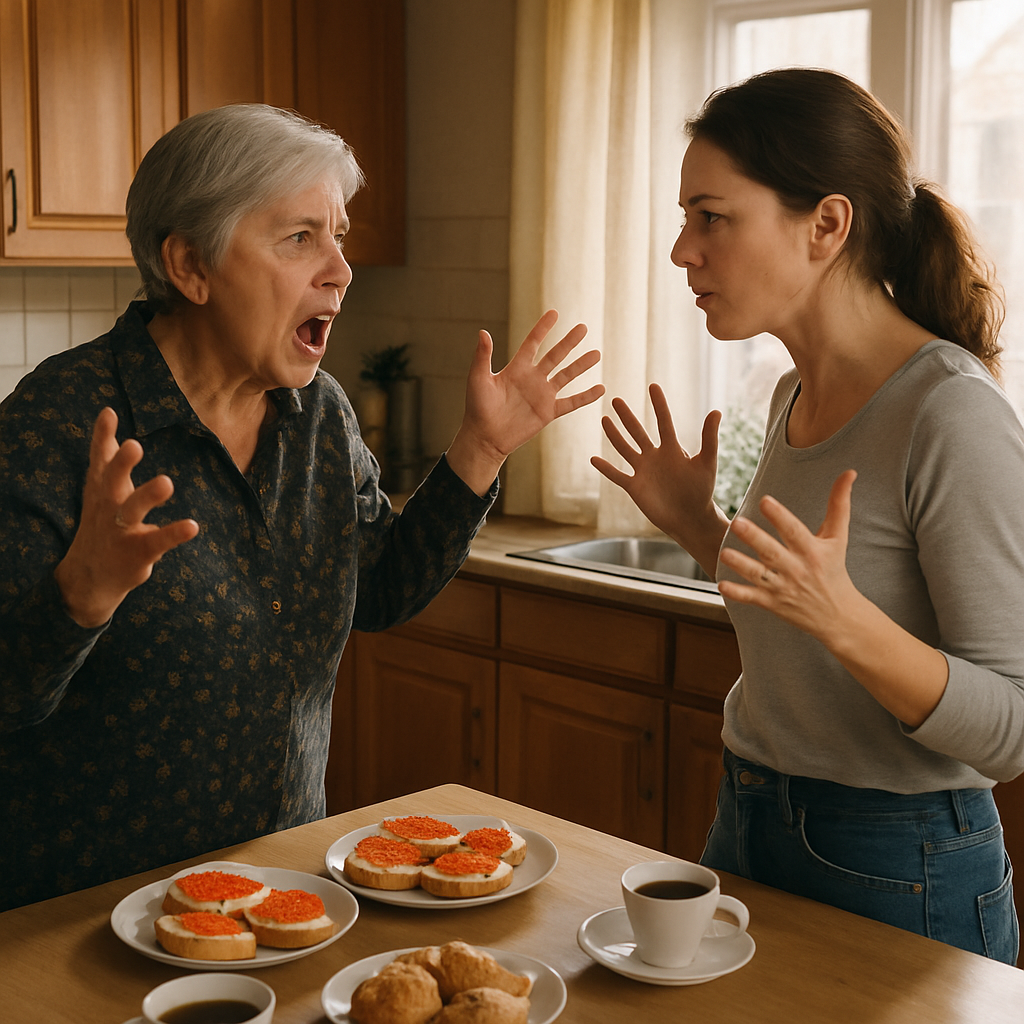 “– Ні, я все скажу! Нехай твої подруги знають, яка ти марнотратка! Олексій працює в не людських умовах, терпить холод і тяжкість, щоб утримувати сім’ю. А ти що робиш? Купуєш ікру по п’ятсот гривень за банку і влаштовуєш тут банкети! – Репетувала свекруха