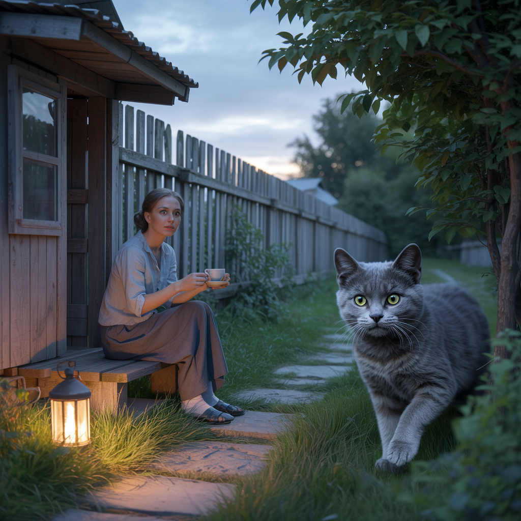 Одного вечора Ольга сиділа на ганку з чашкою чаю, коли з лісу нечутно вийшла сіра кішка з зеленими очима. Обережно підійшла, понюхала, сіла на сходинку. – Ти звідки така красуня? – лагідно спитала Ольга Петрівна і поставила перед нею тарілочку молока. Кішка напилась і залишилась. Вона ходила по городу, лежала на лавочці, муркотіла на колінах. І коли через кілька днів вона зникла, Ольга Петрівна відчула дивний смуток. Уже думала, що більше не прийде. Та одного ранку кішка повернулася… не сама. За нею, наче маленький гурт школярів, ішли четверо пухнастих кошенят. З того часу її життя засяяло ще яскравіше. Коти стали її сім’єю