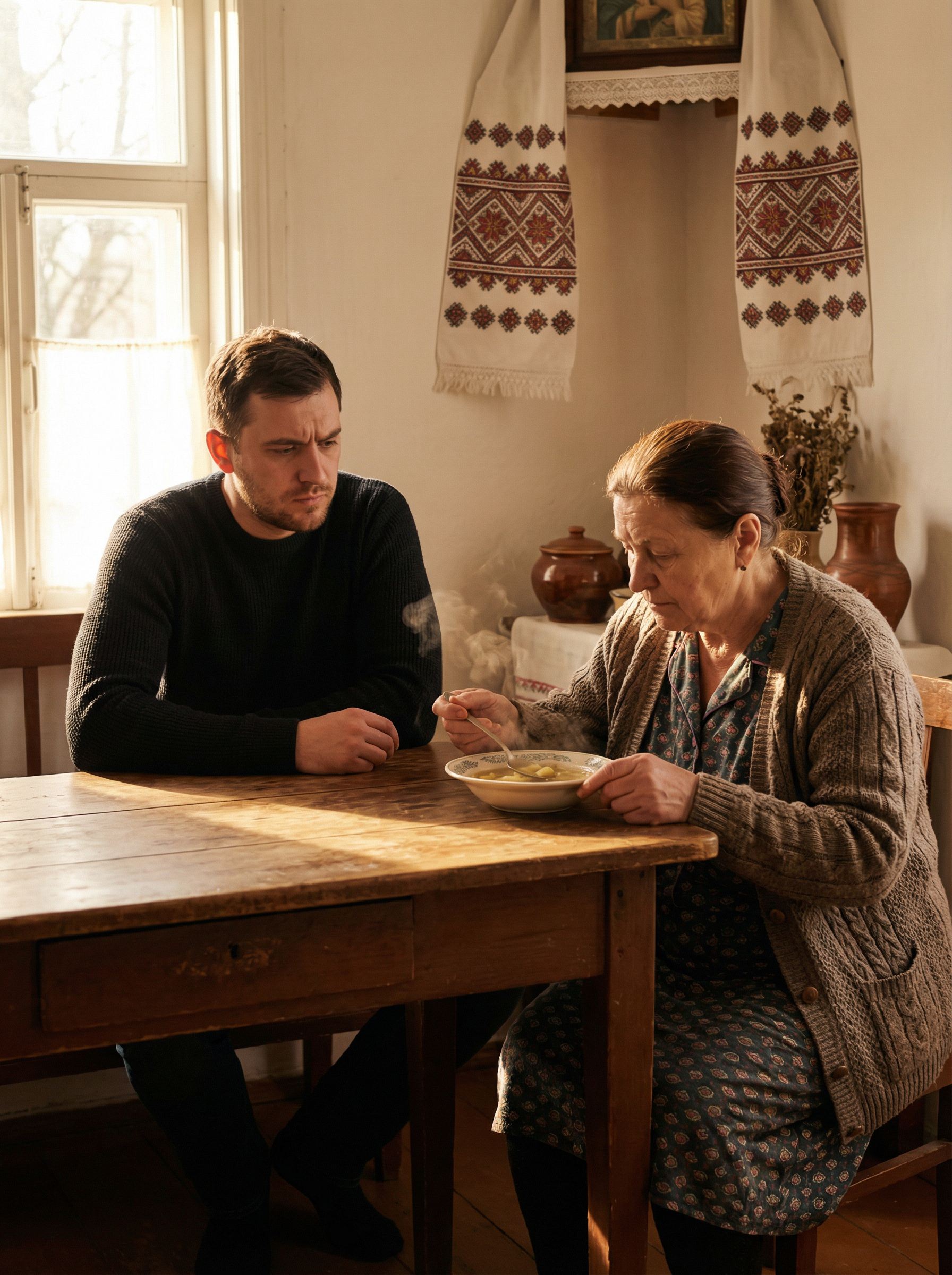 — І суп смачний, молодець, Іринка моя, ще й готувати встигає. Бачиш, яка дружина тобі дісталася, Ігоре, і працює, і обіди готує! — Та це… взагалі-то я обід готував, я зараз готую, вдома ж… Теща перестала їсти, захоплення на її обличчі розвіялося, як ранковий туман