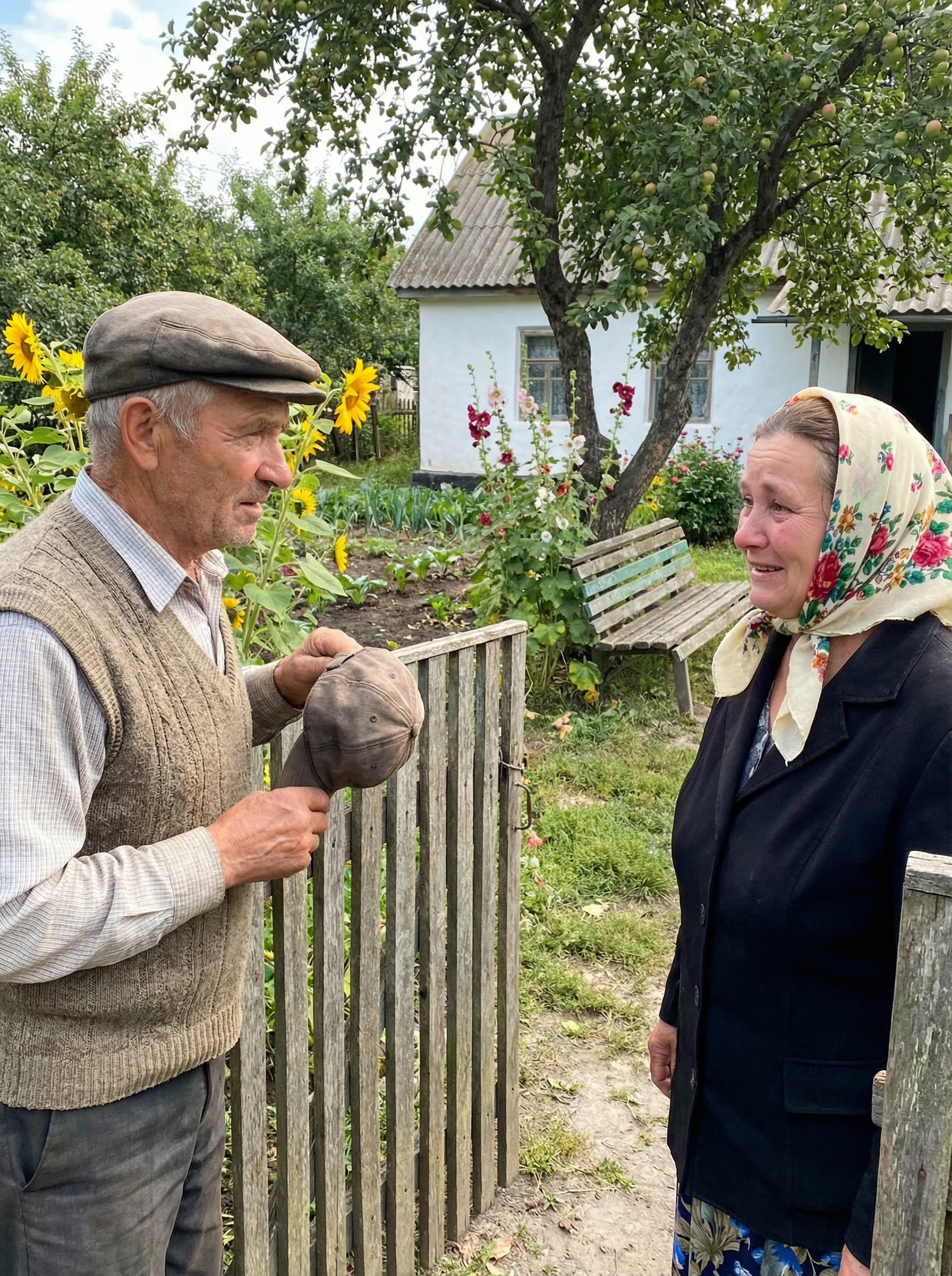 — Надіє, хочу заміж тебе покликати. Ти вдова, я вдівець — давай жити разом. Розумію, що рано мені вдруге одружуватися, лише пів року минуло, як жінки не стало. Та тільки несила одному, нічого не встигаю, худоби повний двір. Хлопчак без нагляду росте. Бабця стара моя дивиться за ним, та хіба вона вгледить?