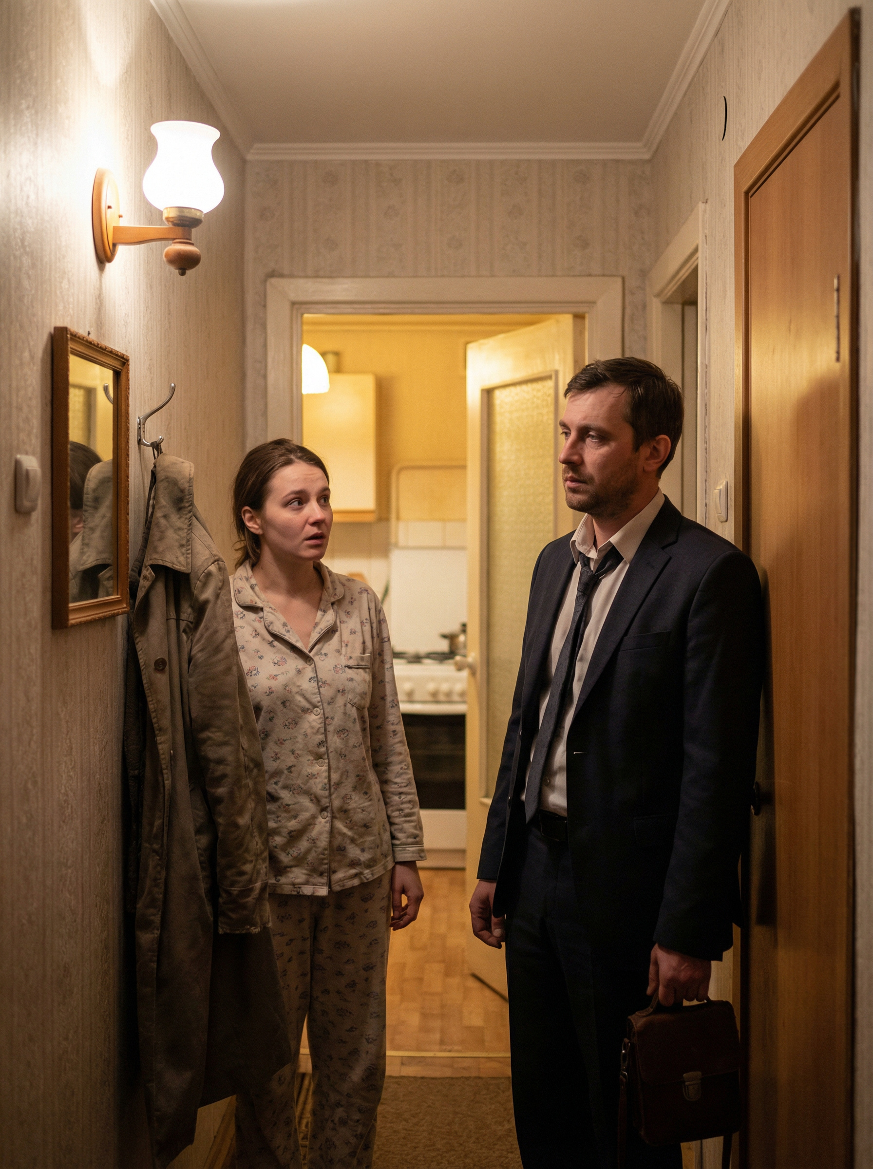 – Коханий, ти коли повернувся з корпоративу? – запитала Віра у чоловіка. – Як закінчилося все, так і приїхав, – пояснив Андрій. – А точніше? – Віра підозріло глянула на нього. – Годині о дванадцятій, – відповів чоловік. – Не обманюй! Де ти був ще чотири години після закінчення корпоративу? – грізно промовила Віра. – І ще може заразом поясниш, що з твоєю сорочкою? Андрій захвилювався, чоловік підвівся і пішов до кухонної раковини, щоб набрати склянку води, раптом він побачив у купі білизни біля пральної машини свою сорочку. Андрій підняв її, уважно оглянув з усіх боків і застиг на місці