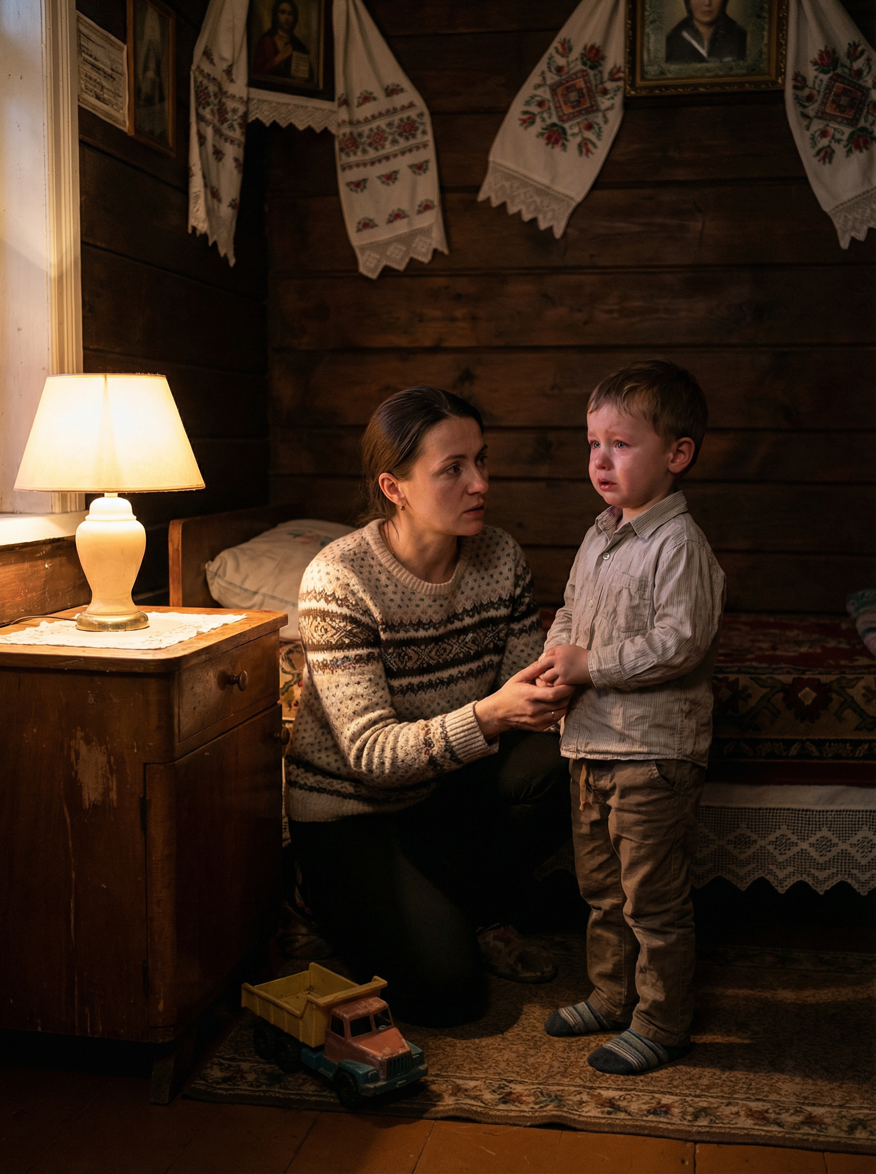 — Бабо, кипить… Кинулася на кухню, прибрала кришку з каструлі і… застигла, повернулася до онука: — Ти що сказав? — Кипить… — промовив хлопчик з не меншим здивуванням, бо й сам не вірив. — Миколко, ти заговорив?! Скажи ще щось! — Ба-ба… — Ах, ти мій ріднесенький! — заголосила бабуся від щастя