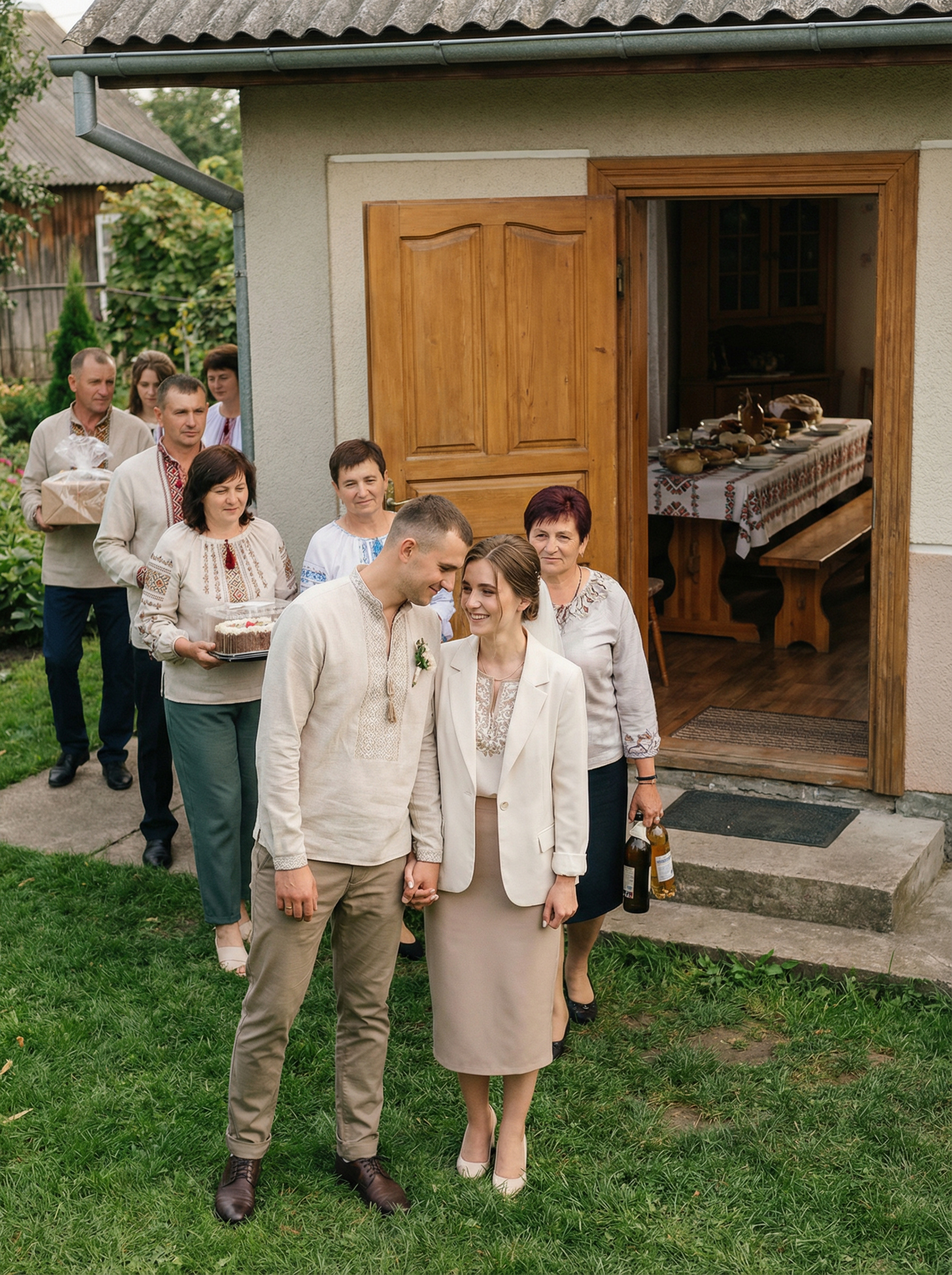 Розписали їх у сільраді, і всі гості прийшли в хату до батьків Матвія. Клавдія, коли переступила поріг хати й побачила накриті столи, навіть трохи була ошелешена. Усього було багато, а гості зраділи, коли побачили багато напоїв на столі. Господарі самі не пили і Матвій теж, але гості пили і веселилися, а мати Клавдії плакала від радості. Озиралася на всі боки й думала: — У який дім потрапила моя донька. На вікнах тюлеві фіранки, штори гарні, трюмо ледве не до стелі, меблі гарні, все гарно й добротно, Посуд гарний і дорогий