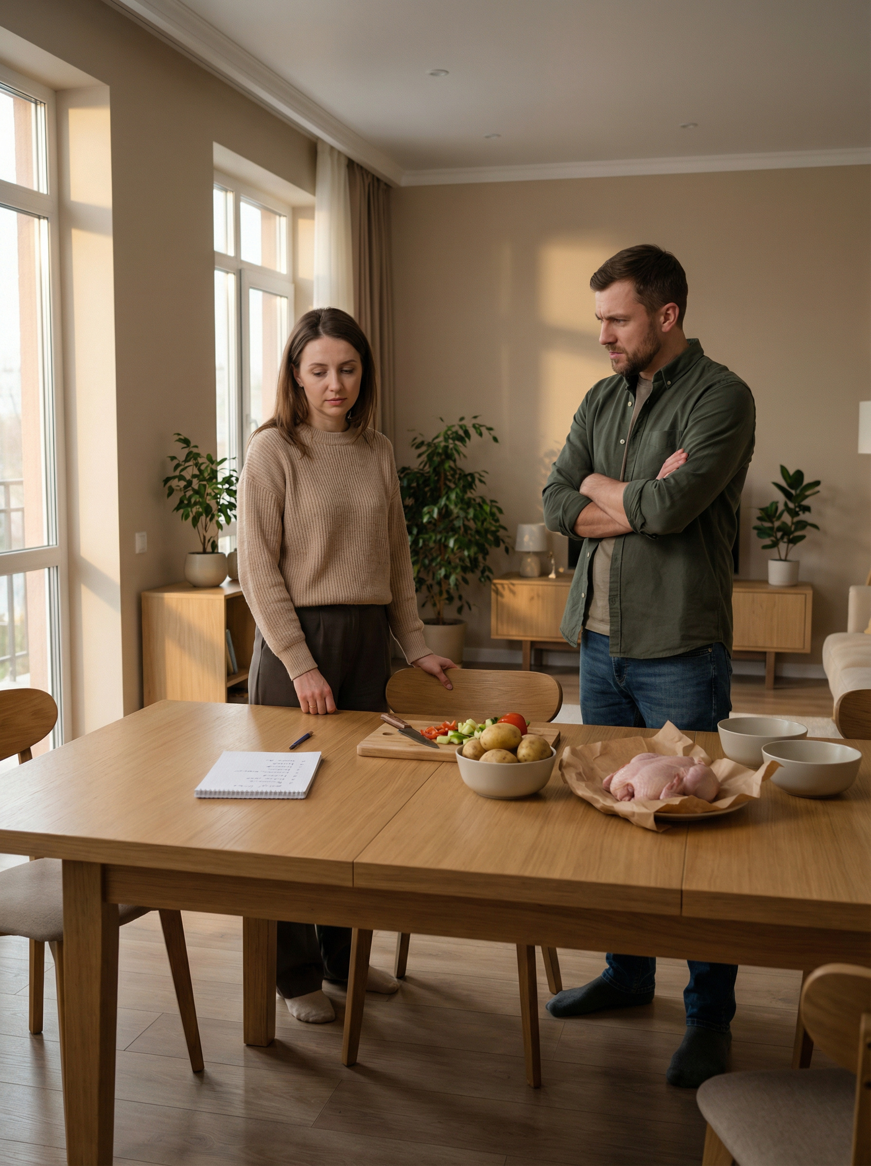 — Вова, може, відзначимо в якомусь недорогому кафе? – запитала вона. — Навіщо в кафе? У нас простора вітальня і розсувний стіл якраз для таких випадків, – насупив брови Володимир. – Запечи курочку, відвари картоплі. Салатів побільше зроби. І нарізку. Підемо разом у магазин сьогодні і купимо продукти. — Стільки всього наготувати? – жахнулася Олена. – Та коли ж я це все зроблю, якщо Алінка з рук не злазить? Давай замовимо готову їжу