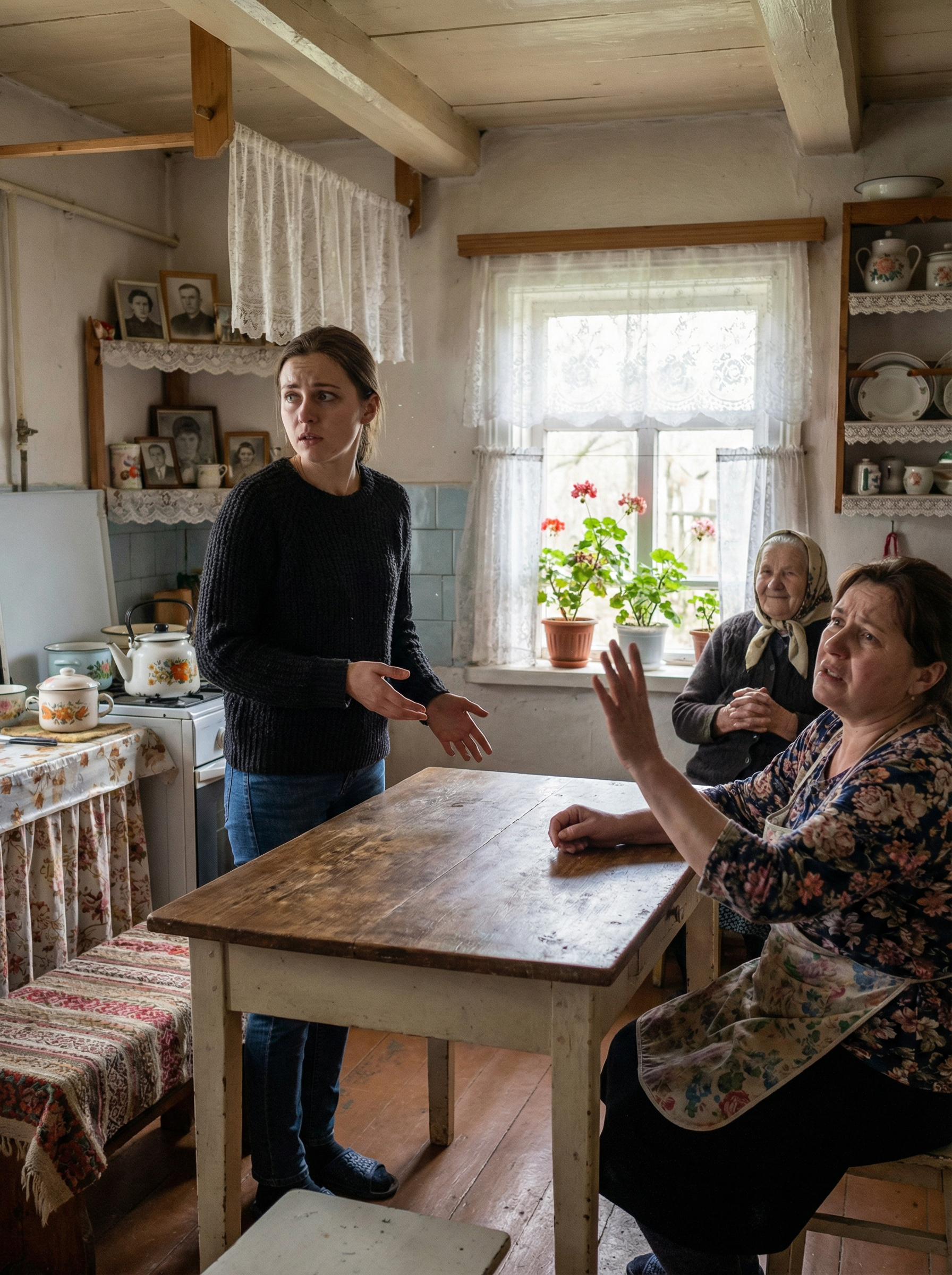 А що? Я вважаю: заміж треба виходити швидко, а то залишуся… – вона подивилася на Олександру, – а то залишуся як тітка Шура… старою дівою. — Катю, замовкни! – закричала на доньку Алла. — Та годі, не кричи на неї, має рацію Катруся: таких як я раніше старими дівами називали. А я й не ображаюся, звикла. Та й усе тепер – мені вже заміж не треба поспішати, я вже на пенсії, залишається городик тримати, та курочок