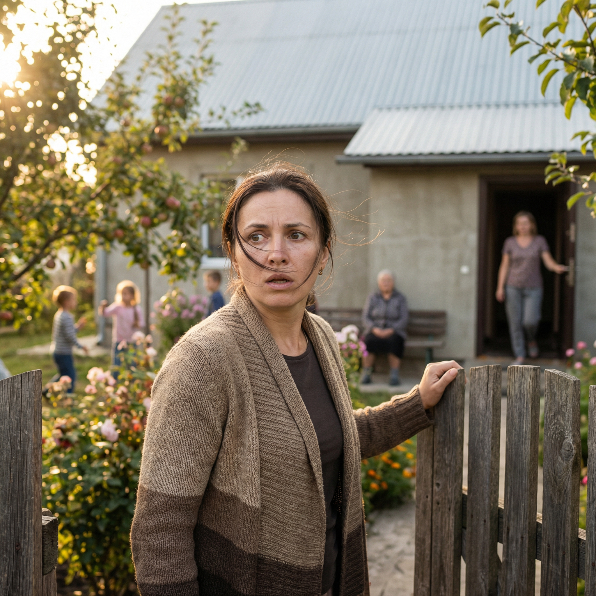 Ще до того, як я відкрила хвіртку, я почула дитячі голоси. Так і є. Син і дочка Лариси вже грали на подвір’ї. Я зайшла, мама сиділа на в саду на лавці і, побачивши мене, вона зніяковіла. А з будинку в цей момент вийшла Лариса