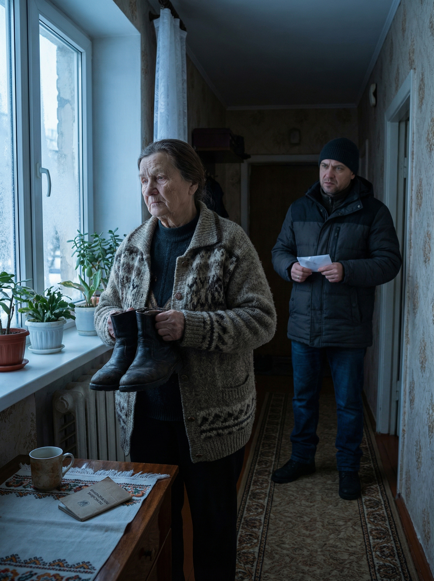 Коли стало холодно, я поскаржилася синові, що взуття у мене на зиму немає, пенсія мала. В душі розраховувала, що Микола мені дасть якусь тисячу гривень. А ввечері приходжу, а в мене мішок речей і взуття різного в коридорі стоїть. Я сіла і засмутилася