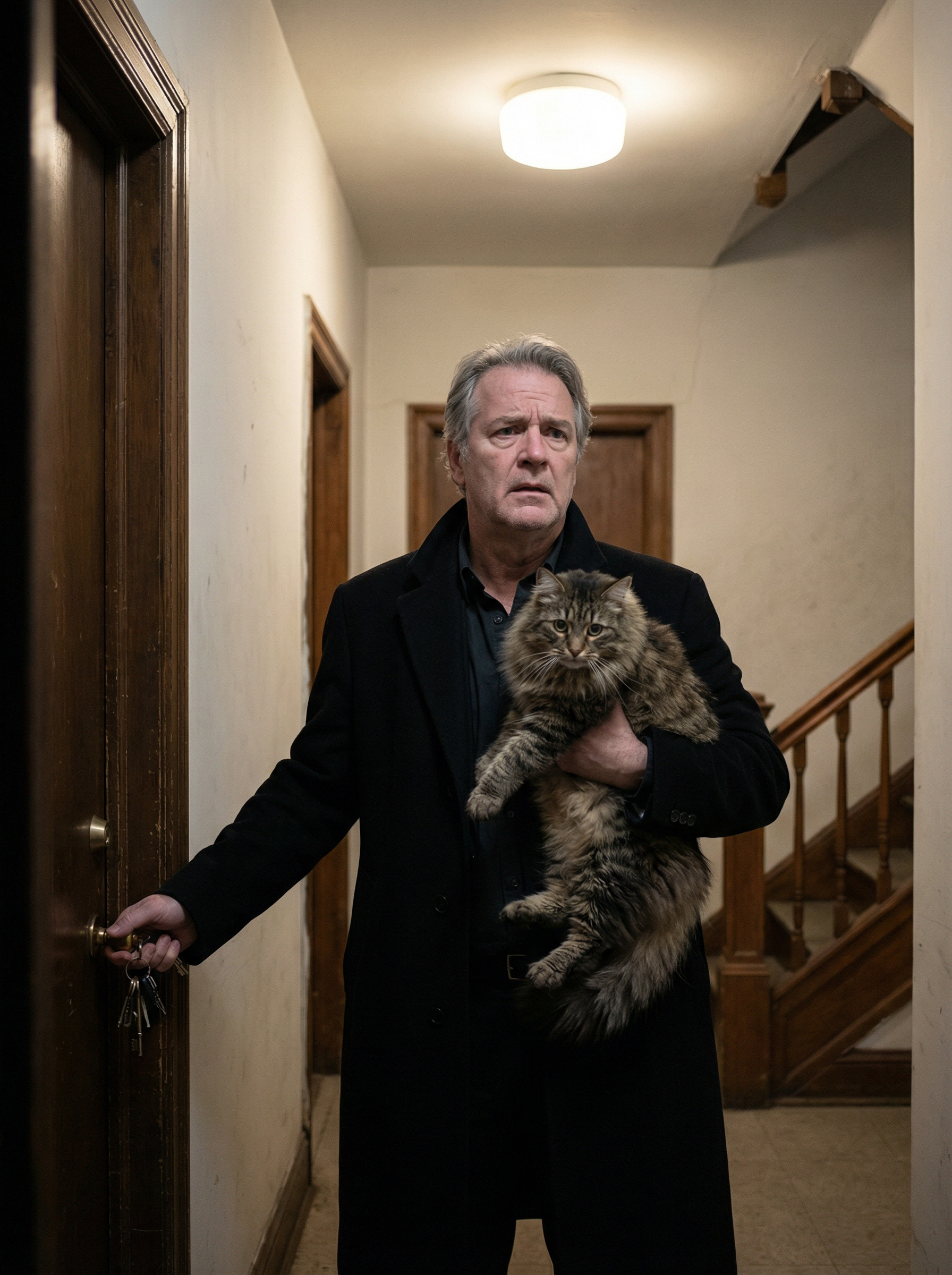 Чоловік зупинився перед дверима квартири і незграбно спробував дістати ключі з внутрішньої кишені півпальто.