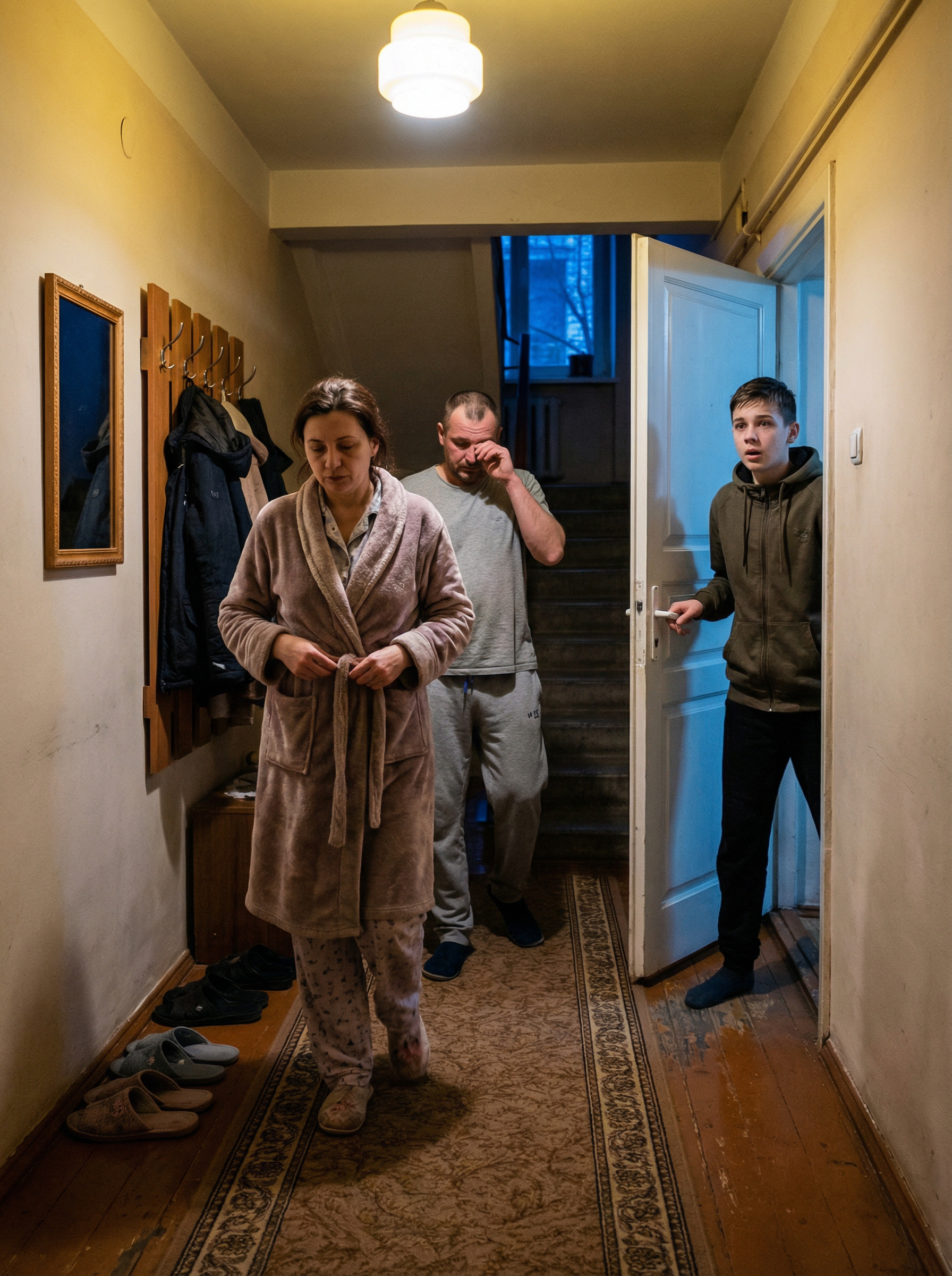 Марина вже йшла спати, як раптом хтось постукав у двері. Вона накинула халатик і пішла відкривати. Чоловік Марини Степан пішов слідом. На порозі стояв сусідський хлопець Микола. – Дядьку Степане, зайдіть до нас, – сказав Микола. – Мама щось сказати вам хоче. Степан одягнувся й пішов до матері Миколи. – І що Марії від мене треба? – бурмотів він дорогою. Степан зайшов до сусідки, взяв стілець і сів біля її ліжка. – Недовго мені лишилося, Степане, – сказала Марія. – Не стане мене скоро… Я маю розповісти тобі таємницю… Степан здивовано дивився на Марію нічого не розуміючи