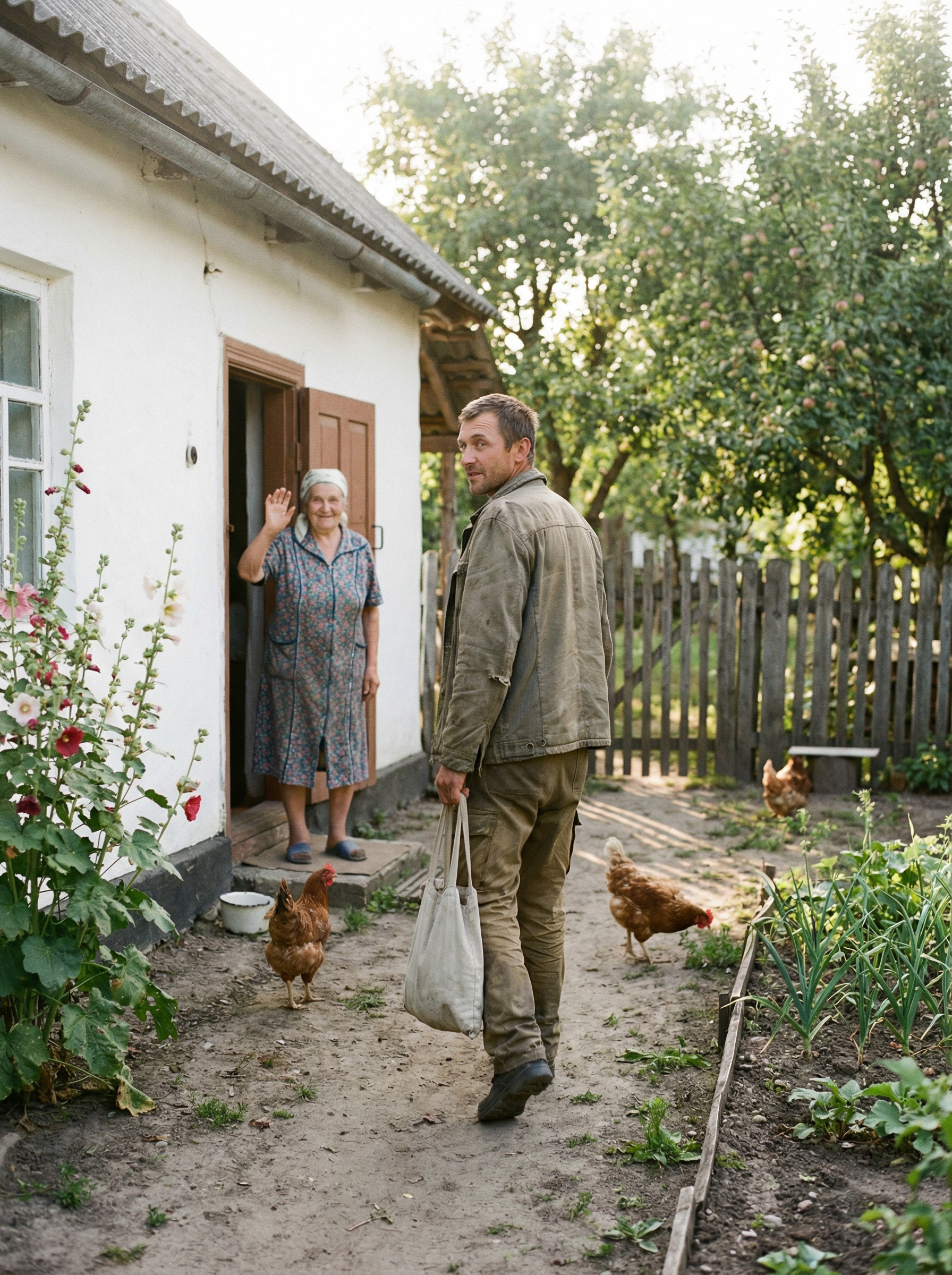 Сашко приїхав до батьків в гості. Він взяв у матері велику торбу і зібрався йти на базар купити продуктів. – Ще ковбаски купи домашньої! – гукнула йому вслід мати. – Там свіженька на ринку зажди! – Добре, мамо! – сказав він і вийшов на вулицю… Сашко уже майже все купив і вже збирався йти додому, як раптом його увагу привернула якась жінка. Він придивився до неї і так і застиг з торбою в руках. – Цього не може бути, – тільки й пробурмотів він