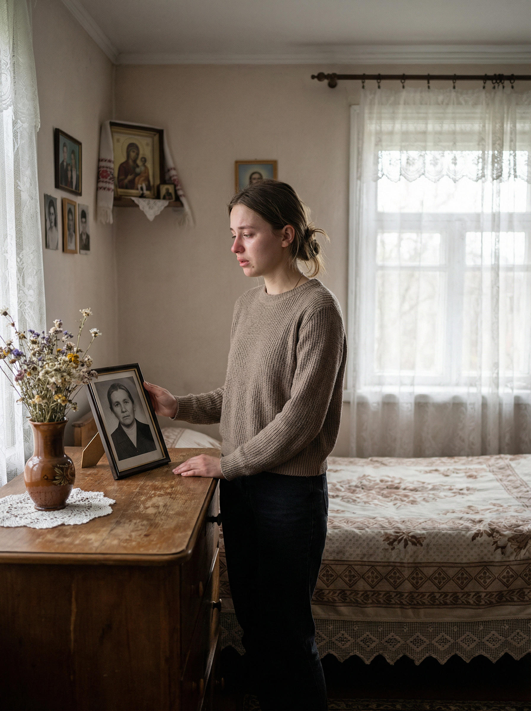 Валентина зайшла до маминої кімнатки. – Як же тебе не вистачає, – тихо промовила жінка, дивлячись на фото мами. У кімнаті було майже все, як за мами, у Валі рука поки не піднімається щось викинути. Відразу сльози, не може Валя поки щось чіпати. Зайшла Валя за теплою кофтою, вона занедужала. – Десь мамин теплий пуховик тут був, – сказала жінка, взяла табуретку і полізла до антресолей. Валентина відкрила антресоль і застигла від здивування