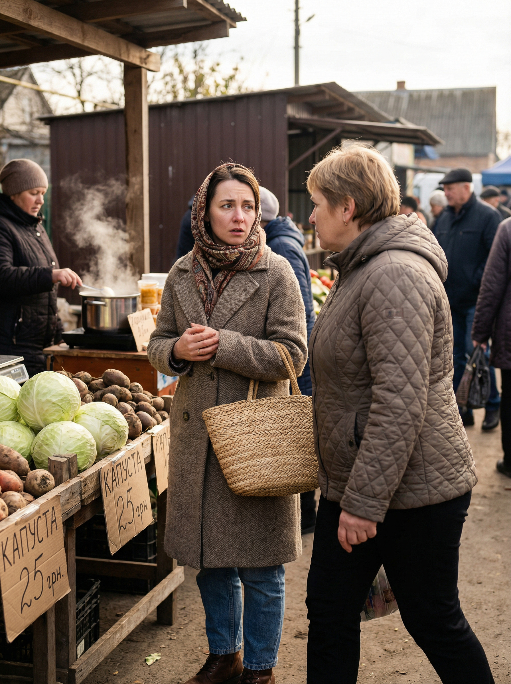 Діана пішла на базар купити капустину на борщ. Її чоловік Славко мав скоро повернутися з відрядження. Раптом вона зустріла колишню сусідку Ольгу. Ольга вийшла заміж і переїхала в інше місто. – Ой, Діанко, ну треба ж! – ахнула Ольга. – Спочатку Славка твого зустріла, а тепер тебе! – А я капустину купила, хочу Славкові до повернення борщику наварити! – сказала Діана. Ольга раптом якось дивно глянула на подругу. – Ти чого? – запитала Діана, нічого не розуміючи. – Ти мене вибач, Діаночко. Але Славко ще вчора повернувся. Одним поїздом їхали… Діана так і випустила капусту з рук