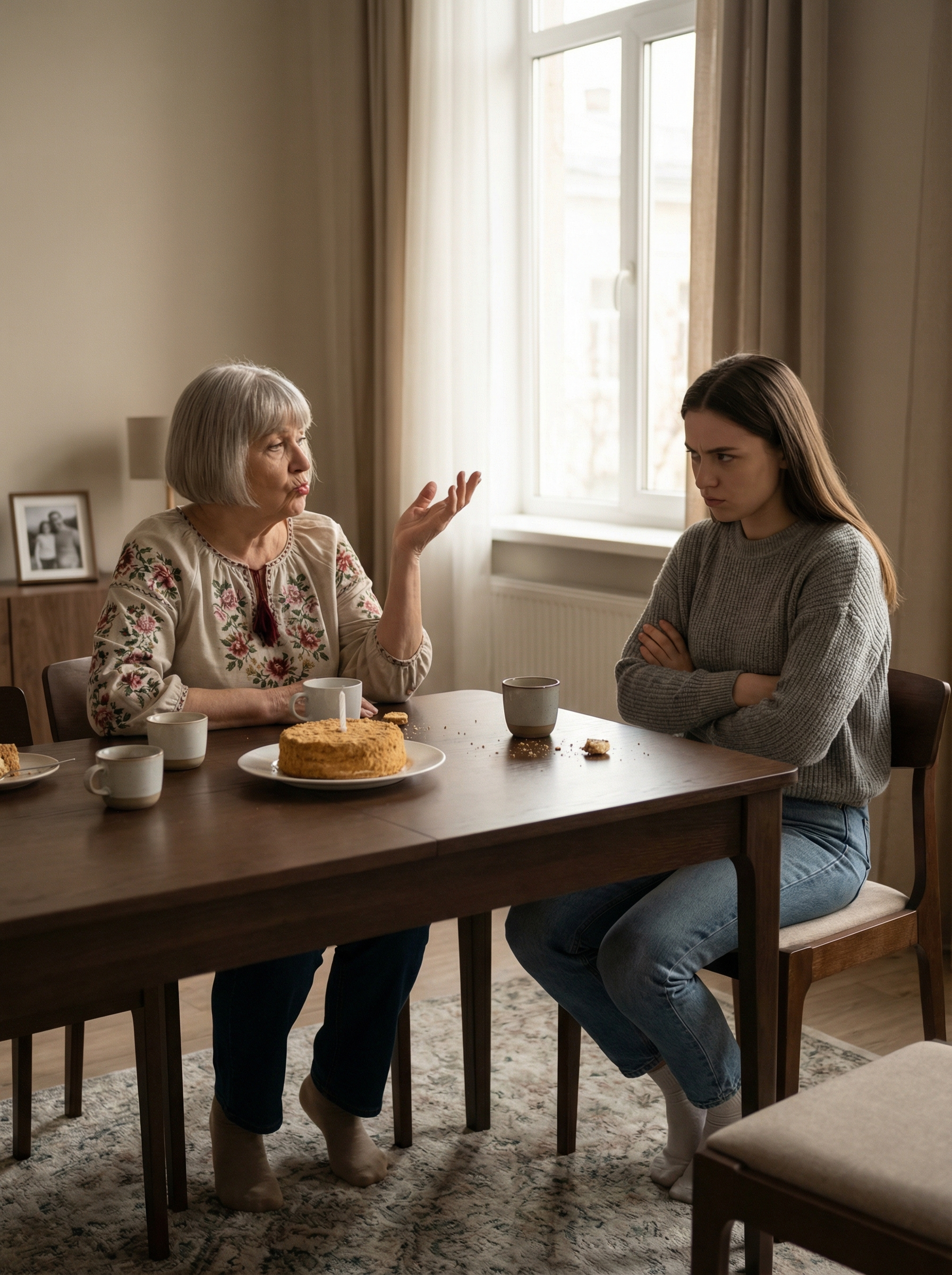 — Ну зрозуміло, можна взагалі не переживати і купити на честь мого ювілейних іменин корж, – артистично ображалася пенсіонерка. – Своїй матері ти такі номери скоріше за все не влаштовуєш. — У моєї матері минулого року був ювілей, вона його взагалі не святкувала, – випалила Оля. – Просто ми посиділи в сімейному колі з батьками і сім’єю брата. — Ну, це ваша особиста справа, у кожній родині свої правила, – не здавалася Ніна. – Ти прийшла в нашу, будь люб’язна поважати правила