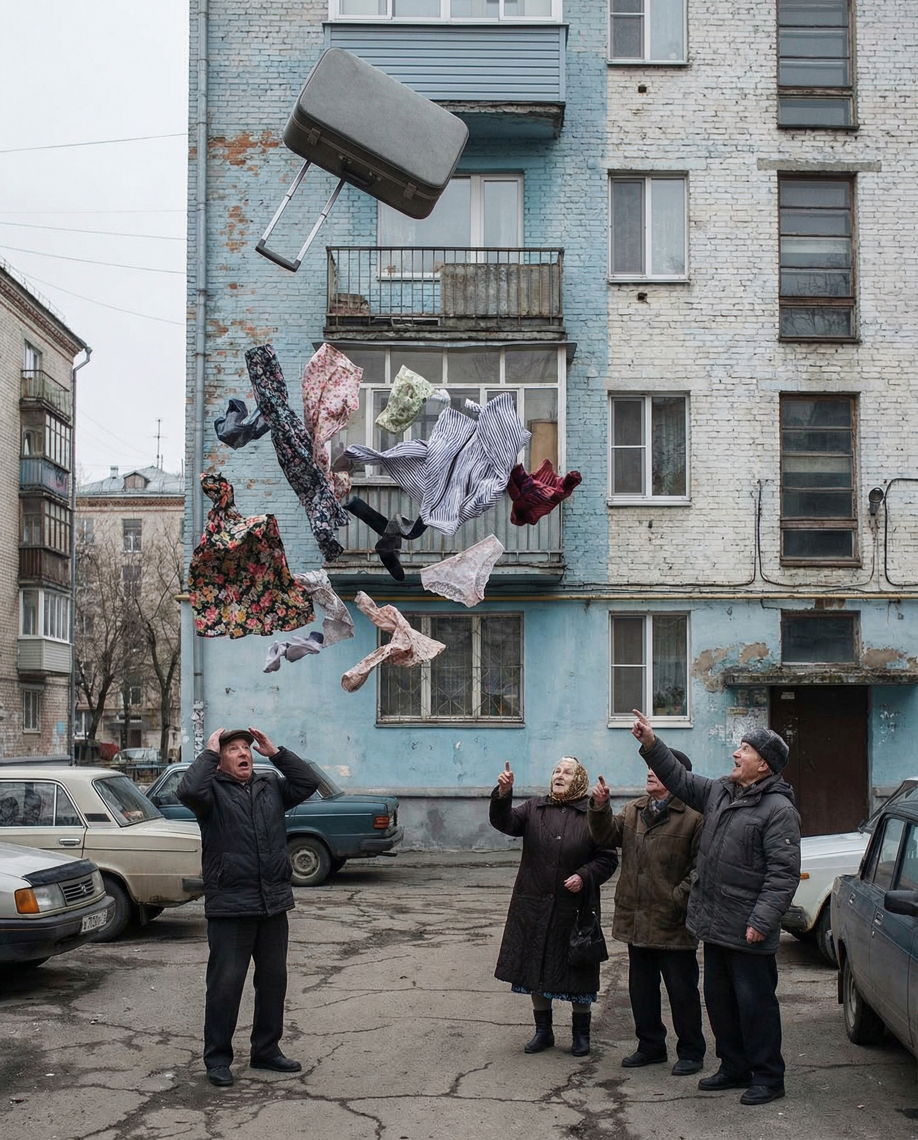 – Божевільна! – заверещала Ніна. – Там мої речі! Мої сукні! – Та що ви кажете? – відповідаю спокійно, а сама вже другу валізу тягну на балкон. – От невдача! Ну, нічого, підберете. Тільки швидше, бо безхатьки рознесуть!