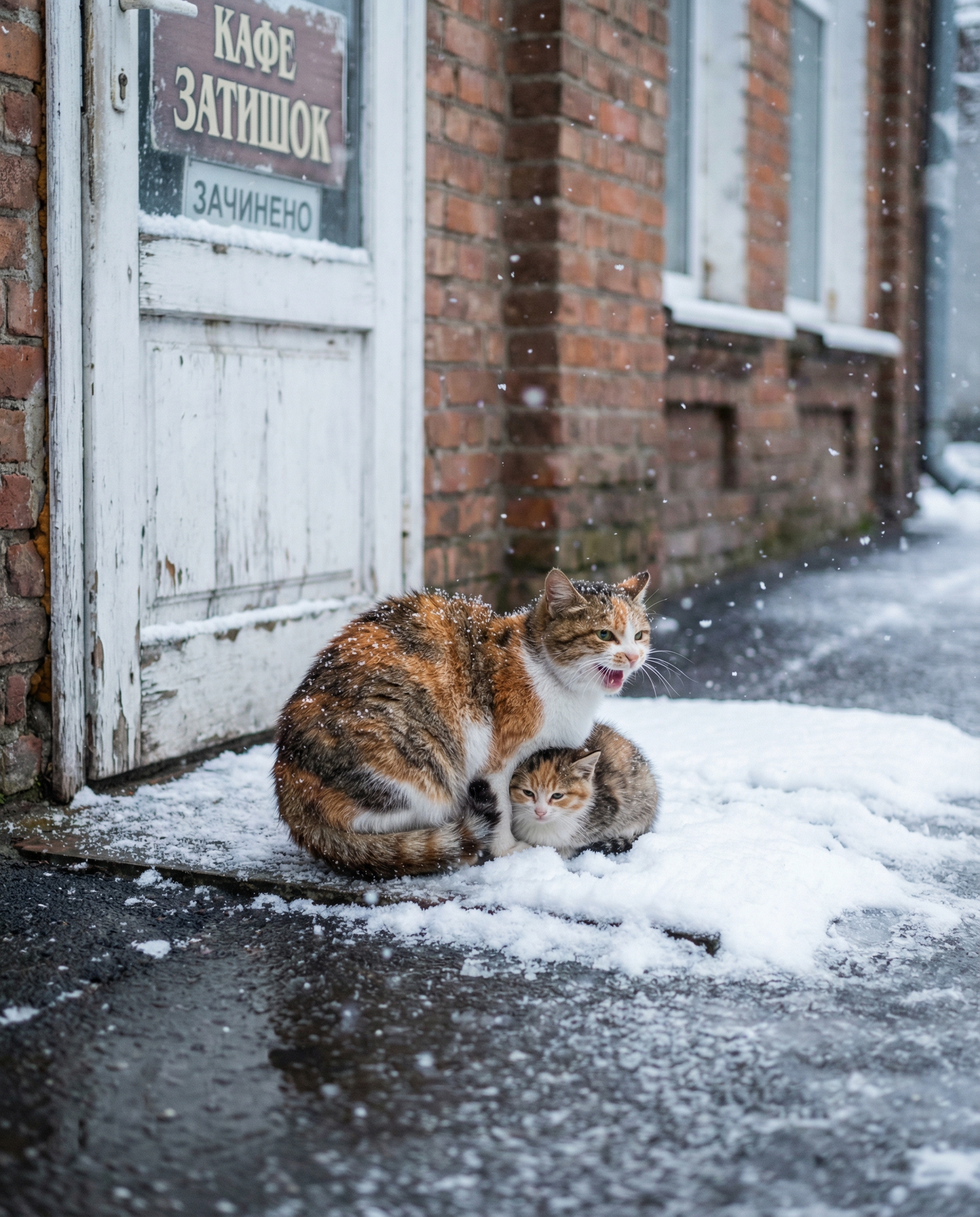 Біля дверей клініки сиділа кішка. Вона жалібно нявкала, а біля її лап лежало крихітне кошеня…