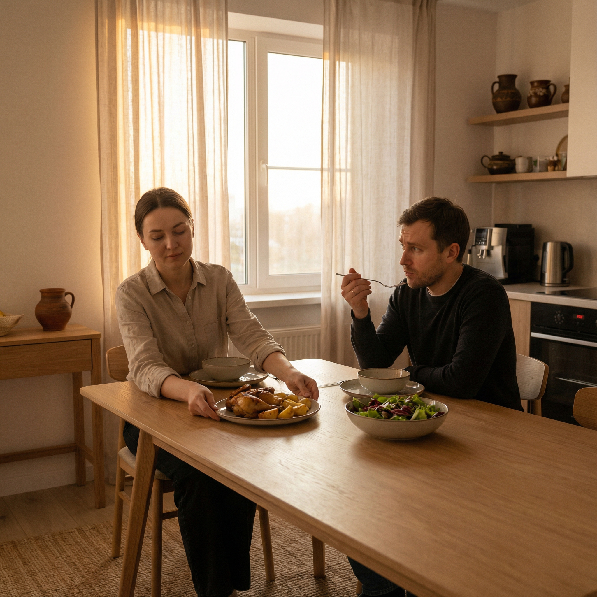 — Вадик сказав, що не завадило б скинути пару кілограмів. — потупилася Катя. — Вадик! Знову цей Вадик? Де ти тільки взяла цього… — тато не став продовжувати, побачивши, як гнівно спалахнули щоки дочки.  Хлопець йому відверто не подобався: зарозумілий, пихатий і надто випещений.