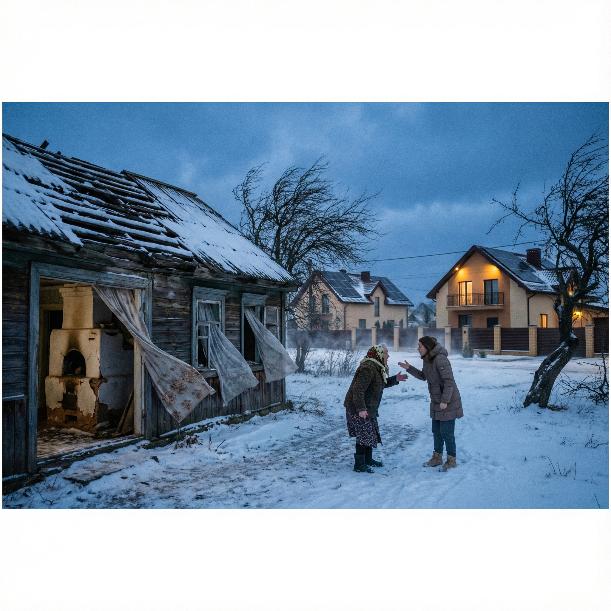 – Дах провалився! Від снігу! І вікна всі розсохлися, дме так, що фіранки вітрилом! І пічка… Пічка тріснула, топити не можна! А нову ставити – це ж всю підлогу розбирати! Ти знала! Знала та мовчала!