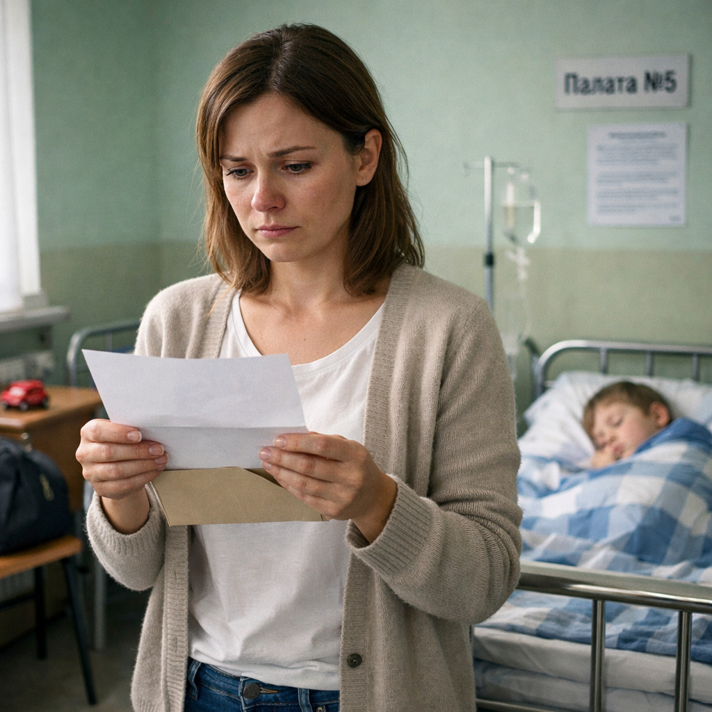 Юля лежала в палаті з сином Сергійком, сусідкою у неї буле жінка Оксана також з сином Михайликом. За декілька днів в Оксани сталася біда, Михайлика не стало. Жінка ледве трималася, Юля заспокоювала її, як могла. Наступного дня до Юлі зайшла Оксана. Вона вже не плакала. В її очах оселилася порожнеча. – Нехай у вас все буде гаразд! – прошепотіла Оксана. Вона зібрала речі і вже збиралася йти, як раптом зупинилася. – Прочитаєш, коли я піду! – Оксана віддала запечатаний конверт подрузі і пішла. Юля взяла листа, відкрила його, прочитала і застигла на місіці