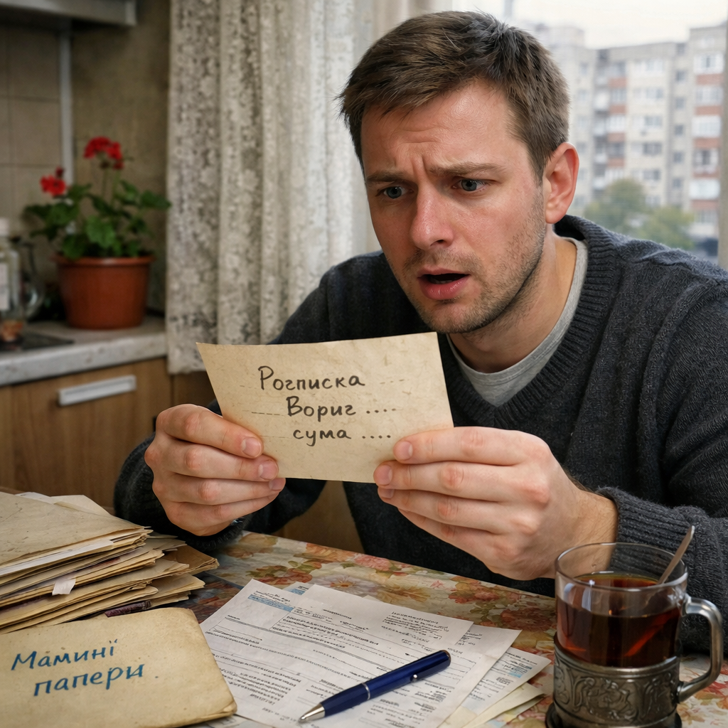 Я тут заліз у мамині старі папери та дещо знайшов. Там є розписка, що моя мати дала в борг дядькові Борису чималу суму!