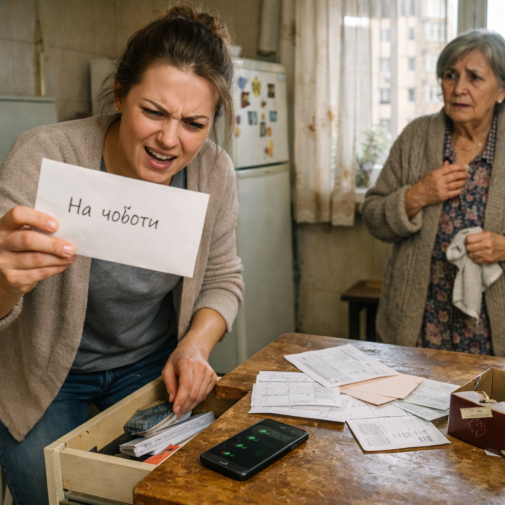 Мамо! Давай свої гроші! Мені п’ять тисяч треба! — Тетяна навіть не роздяглася, одразу пройшла на кухню. — Таню, що сталося? Щось із дитиною? З Ігорем? — Та що з ними станеться… Гроші потрібні. Терміново. У мене борг за кредиткою, відсотки капають, колектори вже дзвонять. Я не знаю, що робити! Марія Семенівна відчула, як усередині все стислося. — Таню, дитинко, де ж я візьму такі гроші? Я щойно за все заплатила. У мене пенсія — ти ж знаєш… — Ой, не починай! — Тетяна роздратовано махнула рукою. — Ти завжди кажеш, що грошей нема, а потім виявляється, що десь у заначці лежить. Ну виручай! Я ж твоя дочка. Тобі що, шкода для рідної дитини? Тетяна почала ходити по кухні, відкриваючи шухляди. Марія хотіла її зупинити, але не встигла. Дочка вихопила коробку з чаєм і побачила конверти. — О! — Тетяна тріумфально витягла конверт «На чоботи»