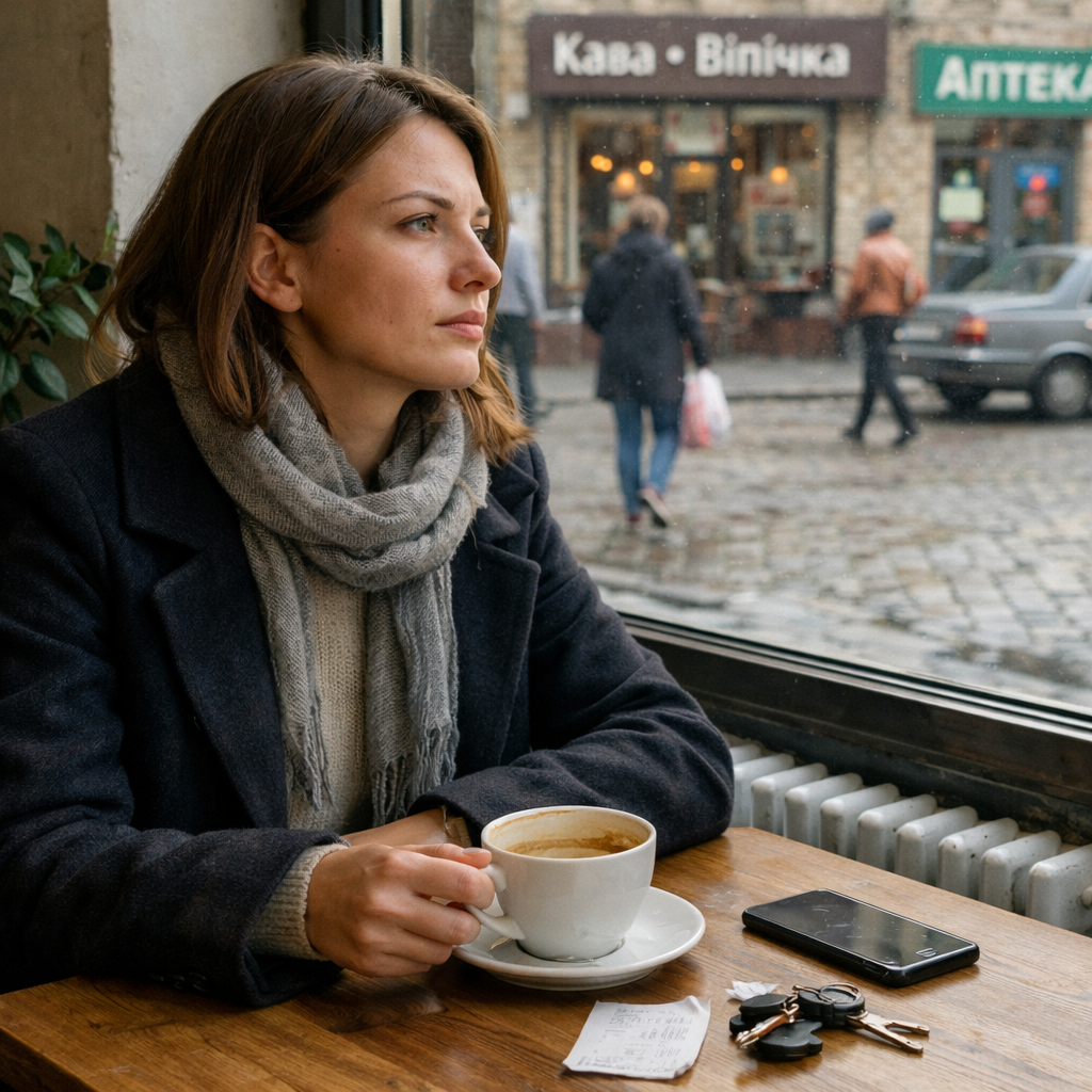 Весь день вона провела в місті. Зайшла в кафе, випила кави, дивлячись на перехожих. Їй було боляче. Боліло від зради людини, яку вона кохала. Але жалість до себе змінилася рішучістю.