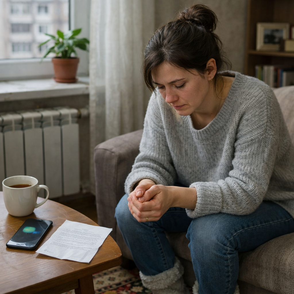 Оксана сиділа на кріслі в кімнаті і дивилася на килим. Вона не знала, що їй робити. Щойно підтвердилося те, за що вона переживала найбільше в житті! Це було несподівано і нікому не потрібно… -Що ж скаже Євген? – подумала жінка й заплакала. Та йти їй не було куди… Принаймні у цьому місті