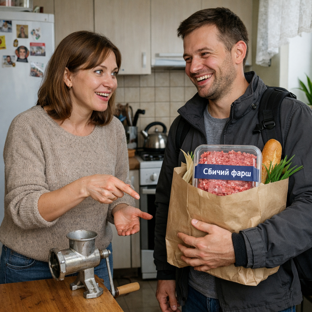 Жоден магазинний фарш не зрівняється з домашнім. З іншого боку, якщо треба щось дуже швидко зварганити після роботи, то можна брати будь-який. Але я вам щиро раджу м’ясорубку! — Супер! — засяяв чоловік. — Дуже вам дякую за пораду
