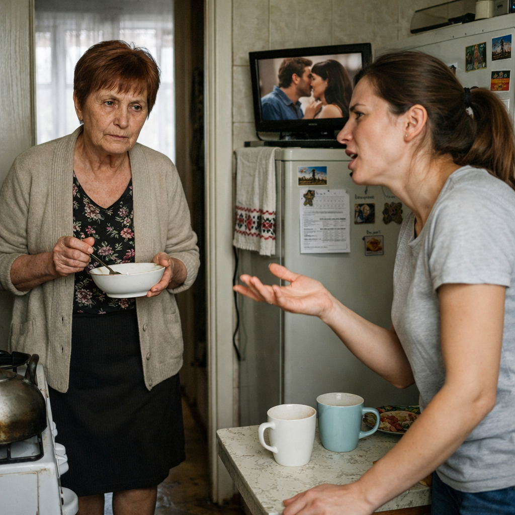 Наталя хотіла поснідати, але не наважувалась вийти з кімнати. Вона тихенько сиділа і чекала, коли невістка піде з кухні. Але та не поспішала. Оксана вже поснідала, і тепер з цікавістю дивилася серіал по телевізору. – Що робити? – думала Наталя Сергіївна. – І їсти хочеться, і на кухню йти нема бажання. Невістка одразу сваритися почне. Вона важко зітхнула і зайшла на кухню. І тут Оксана не стрималася