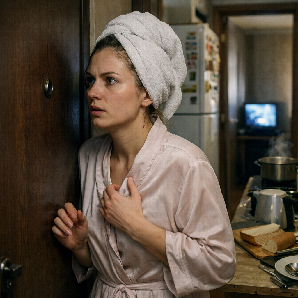 Олена вийшла з ванної кімнати, закрутила рушником волосся й пішла поставити чайник. Вдома вона була сама. Олена зайшла на кухню й застигла на порозі! На столі стояла хлібниця з нарізаним хлібом, у мийці лежала брудна тарілка й ложка з виделкою, а на плиті стояла каструля! Олена підійшла, доторкнулася – ще тепла… Раптом вона почула звук телевізора, який хтось увімкнув. – О, Господи, – прошепотіла дівчина. – Тут хтось є… Олена побігла у ванну і тільки й встигла накинути халат, як у двері хтось постукав. Олена аж застигла від несподіванки