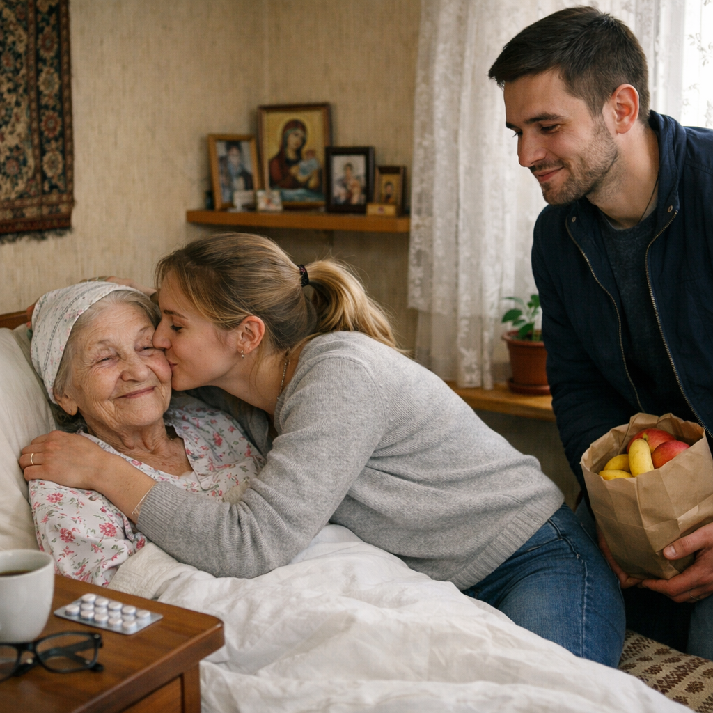 Валя з чоловіком Миколою поїхали в гості до її бабусі Анастасії. Старенька зустріла молодих лежачи в ліжку. Побачивши улюблену правнучку з чоловіком, жінка втомлено посміхнулася, і тихенько сказала: – Прийшли… Валя радісно обійняла бабусю, поцілувала. А Микола тільки кивнув і ввічливо сказав: – Здрастуйте. – Ну, як у тебе справи, бабусю? – запитала Валя. – Ти чудово виглядаєш. Тебе нічого не турбує? – Заспокойся, нічого мене не турбує, – відповіла Анастасія. – Краще розказуйте, як ви з Миколою живете? – Добре живемо, – сказала Валя. – Ось прийшли дізнатися той твій секрет. – Який ще такий секрет?! – здивувалася старенька. Вона не розуміла, що відбувається