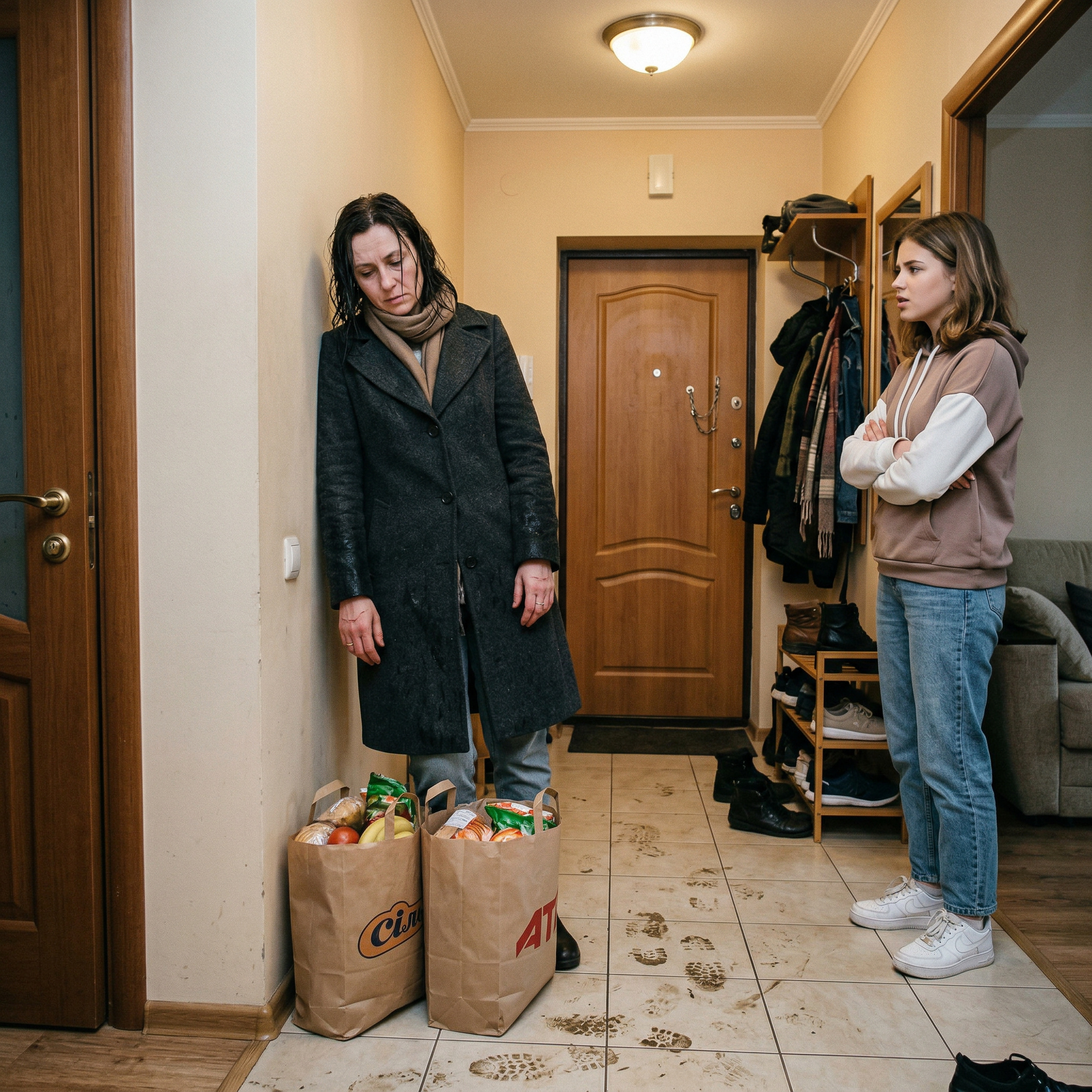 А чому ковбаса звичайна варена, а не та італійська з в’яленими томатами? Я ж просила купити смачну, мені завтра на перекус в університет треба, — примхливий голос доньки зустрів мене прямо в коридорі, щойно я відчинила двері. Я важко опустила на підлогу два величезні пакети. Надворі весь вечір сипала гидка мряка, пальто стало вогким, а чоботи залишали на світлій плитці брудні сліди. З вітальні долинав звук телевізора — там на дивані відпочивав мій чоловік Валерій. Він навіть не повернув голови. З кімнати сина Дениса чулися вигуки англійською та звуки віртуальної гри. Йому вже двадцять чотири, має роботу в офісі, але вечори незмінно минають за комп’ютером. А прямо переді мною стояла дев’ятнадцятирічна Мар’яна. У пухнастій піжамі, з косметичною маскою на обличчі, вона двома пальцями витягла з пакета батон звичайної «Докторської». — Тому що та, яку ти хочеш, коштує як половина мого денного заробітку, а до зарплати ще тиждень, — спокійно відповіла я, стягуючи мокре взуття. — Ой, ну можна ж було в тата попросити скинути на картку, — пирхнула Мар’яна, кинувши ковбасу назад у пакет, ніби це був якийсь непотріб. — І взагалі, що на вечерю? Я страшенно зголодніла. Тільки не кажи, що знову гречка чи макарони. Мені потрібне нормальне харчування, білок і овочі. Зроби мені курку на грилі й салат, добре