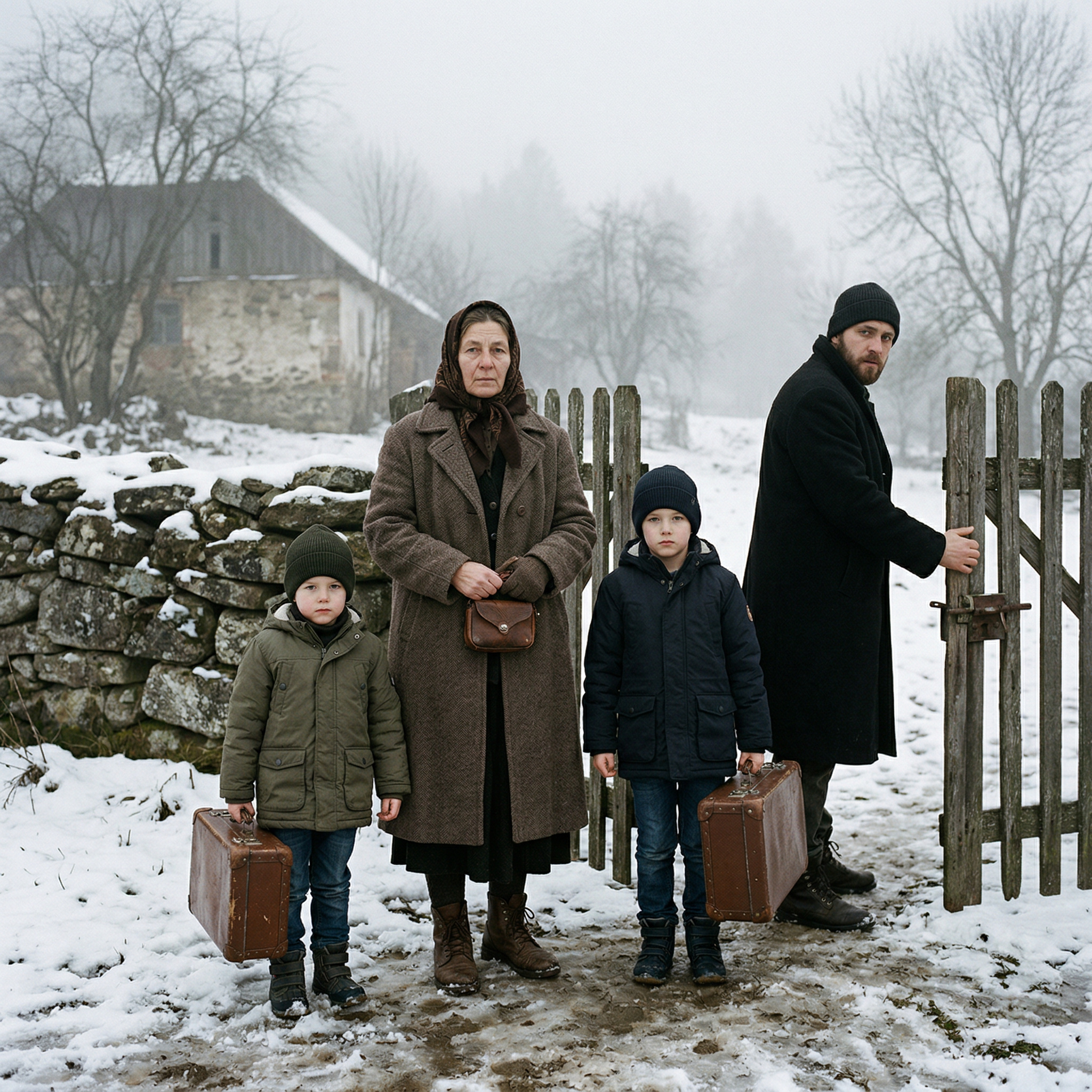 — Ви нікуди не підете, — повторив чоловік, і його голос розрізав морозне повітря, як лезо. Усі, хто був на подвір’ї, завмерли.
