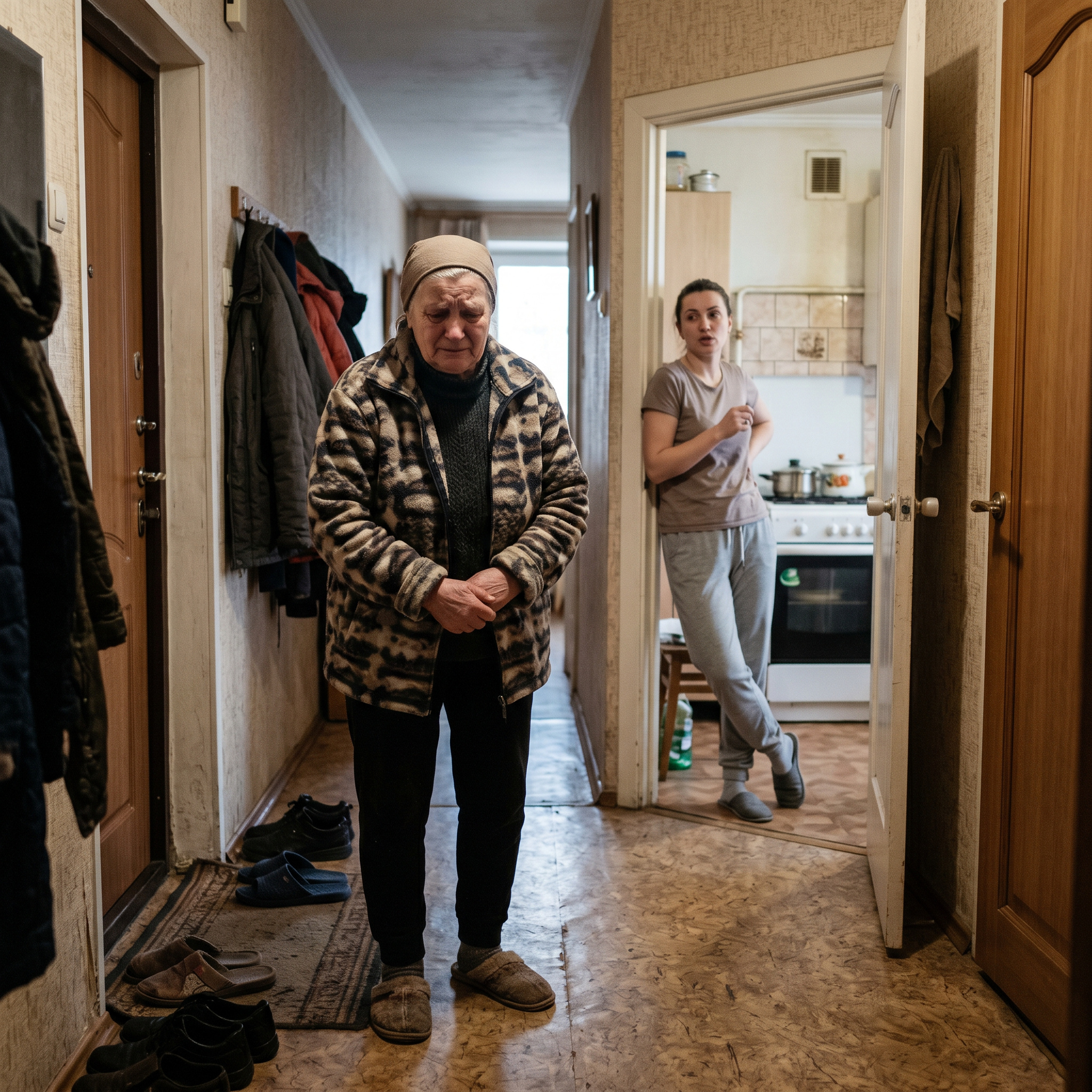 Мамо! Ви нам квартиру відписали — от і не втручайтеся тепер, — невістка вимовила це настільки буденно, наче не виставляла матір власного чоловіка за двері її ж оселі, а просто просила передати сіль до обіду. Ніна Петрівна стояла в коридорі. Вона так і не встигла зняти своє стареньке, але охайне пальто. У руці вона міцно стискала паперовий пакет із яблуками, які вона купила на ринку. — Ларисо, я не втручаюся, — голос свекрухи здригнувся. — Я лише попросила не диміти на балконі. Там сохне білизна Олега. І ви ж знаєте, що в малого знову почався кашель. Лікар казав, що йому потрібне чисте повітря. Невістка лише іронічно підняла брову. — Не треба прикриватися дитиною. Ми самі розберемося, як нам жити, де дихати і що робити. Ви нам квартиру оформили? Оформили. Договір дарування підписали? Підписали. Значить, тепер господарі тут ми. Дякуємо за допомогу, але ключі можете залишити на тумбочці. У кімнаті раптом стало так тихо, що було чути, як цокає старий годинник у вітальні