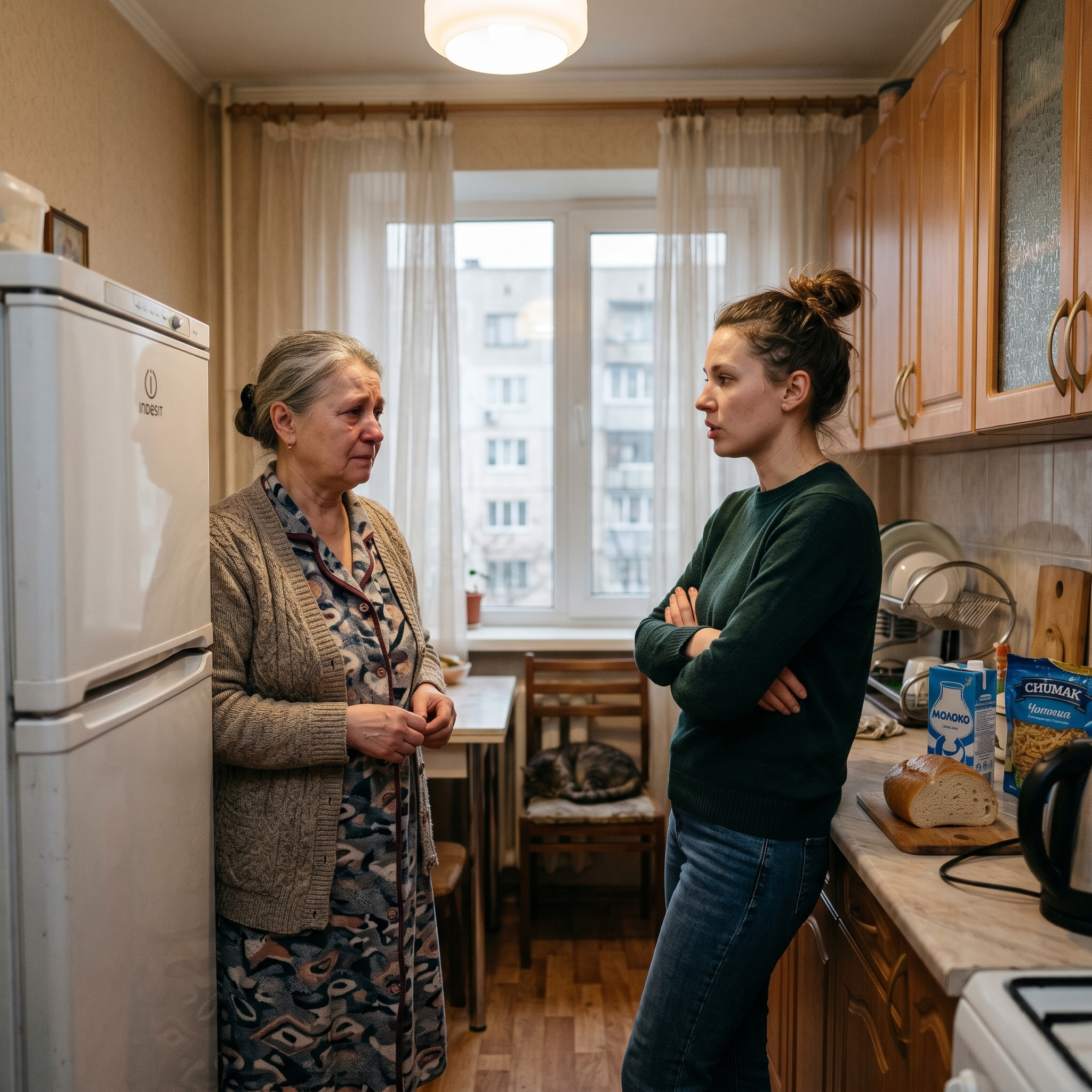 Мамо, ти ж розумієш, що ми не можемо ділити одну кухню, у кожного має бути свій простір і свої продукти, — голос доньки звучав сухо, наче вона зачитувала інструкцію до побутової техніки. Ганна Петрівна стояла біля відчиненого холодильника, тримаючи в руках пакунок сиру, який щойно купила Вікторія. Вона просто хотіла зробити онуку сирники, бо малий зранку скаржився, що не хоче «тих каш». У повітрі пахло дорогою кавою та новим ремонтом — запахи, які для Ганни Петрівни так і не стали рідними за цей тиждень. — «Віко, я ж хотіла Павлусеві сніданок приготувати… Він просив», — тихо мовила старенька, опустивши очі. Вона відчувала себе школяркою, яку впіймали на гарячому. Сир у пластиковій обгортці здавався неймовірно важким. — «Для Павлуся я сама все приготую. А ти, якщо хочеш щось готувати, май своє. Ми ж домовлялися: бюджет у нас окремий. Зараз такі часи, що треба рахувати кожну копійку», — донька м’яко, але рішуче забрала сир з рук матері й поклала на полицю, саме туди, де стояли вишукані йогурти та іноземні делікатеси