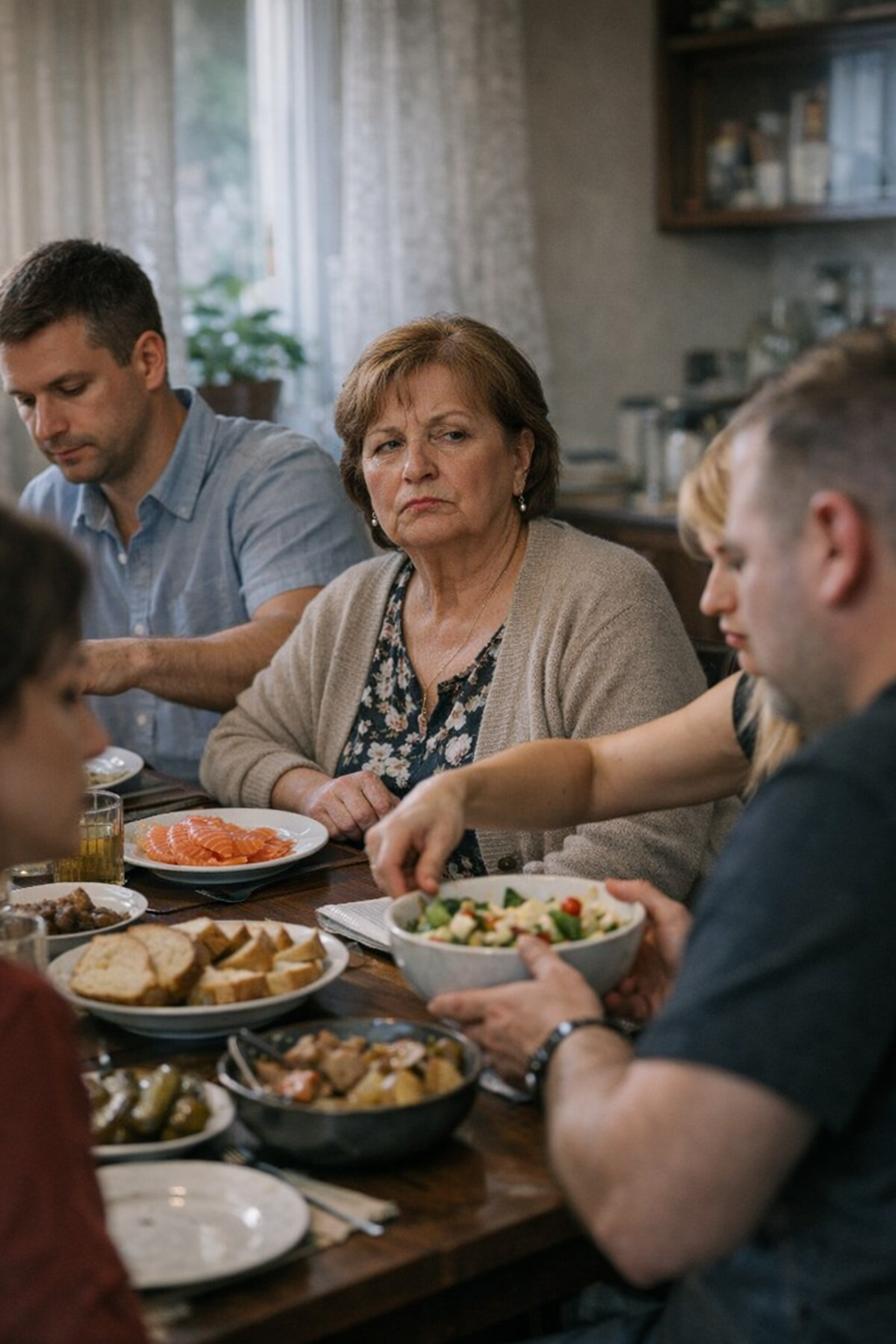 Світлано, а чого це ти лосося так прозоро нарізала, наче в елітному ресторані, де порції зважують на аптекарських вагах? — свекруха невдоволено підібгала губи й відсунула тарілку. — Наступного разу бери краще ту жирну форель, вона на бутербродах соковитіша виглядає. І давай уже гаряче, картопля з м’ясом на плиті мабуть геть схолола. Ганна Василівна сиділа на чолі мого столу з таким виглядом, ніби це я прийшла до неї на поклін, а вона оцінює рівень моєї гостинності. Неділя. Третя година дня. Я вже ледь трималася на ногах. Останні два місяці мої вихідні перетворилися на безкінечний марафон між супермаркетом, кухнею та мийкою. — Зараз усе подам, Ганно Василівно, — відповіла я, намагаючись втримати на обличчі маску спокою. — І хлібчик свіжий наріж товстішими скибками, — крикнула вона мені навздогін. — Наш Тарас любить, щоб було що в руку взяти. Тарас, чоловік моєї золовки, взагалі любив усе, що можна було з’їсти. Він робив це мовчки, капітально, накладаючи у свою тарілку фірмові салати в кілька шарів
